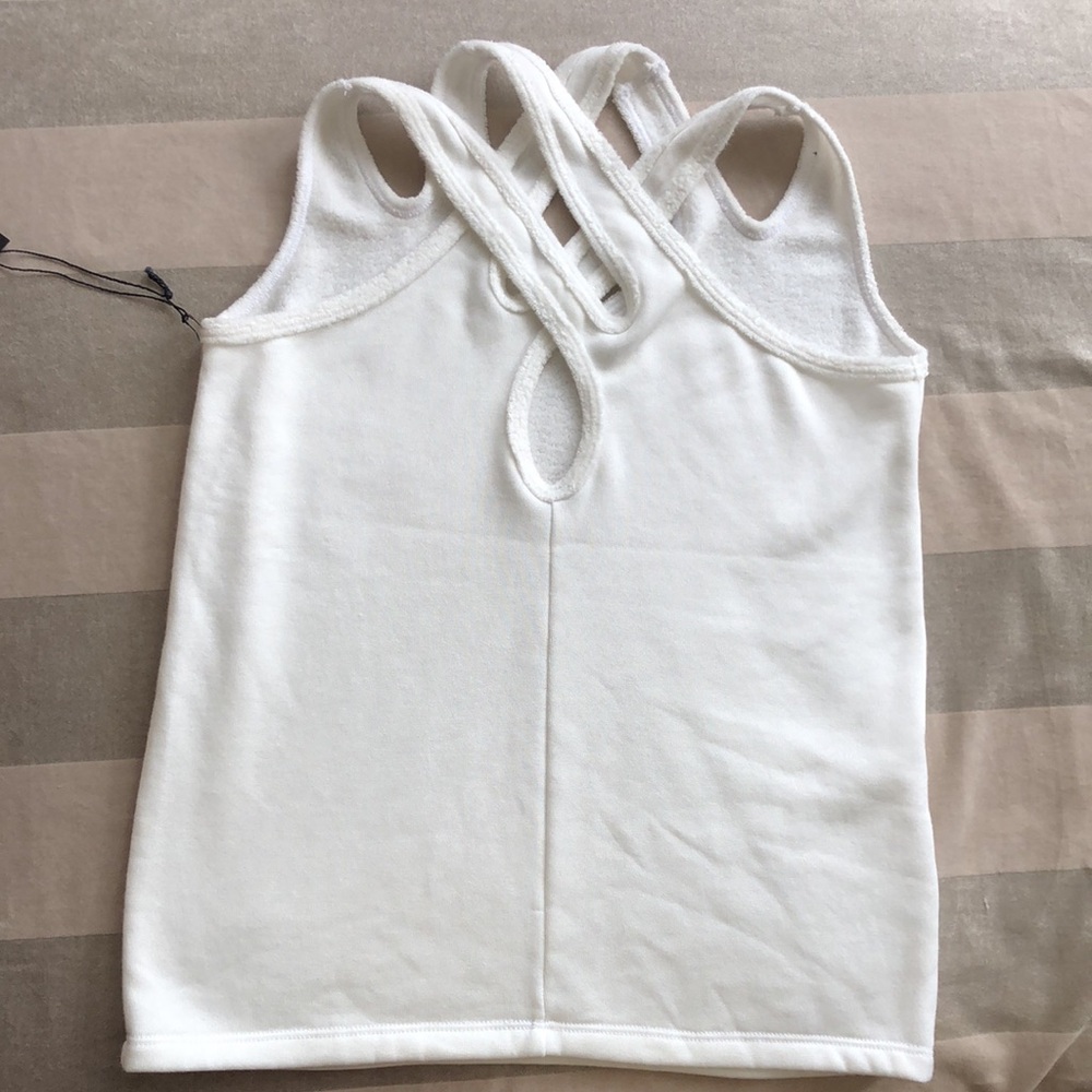 Tailored Design fleece Gardenia White TankTop criss cross straps Unique Top